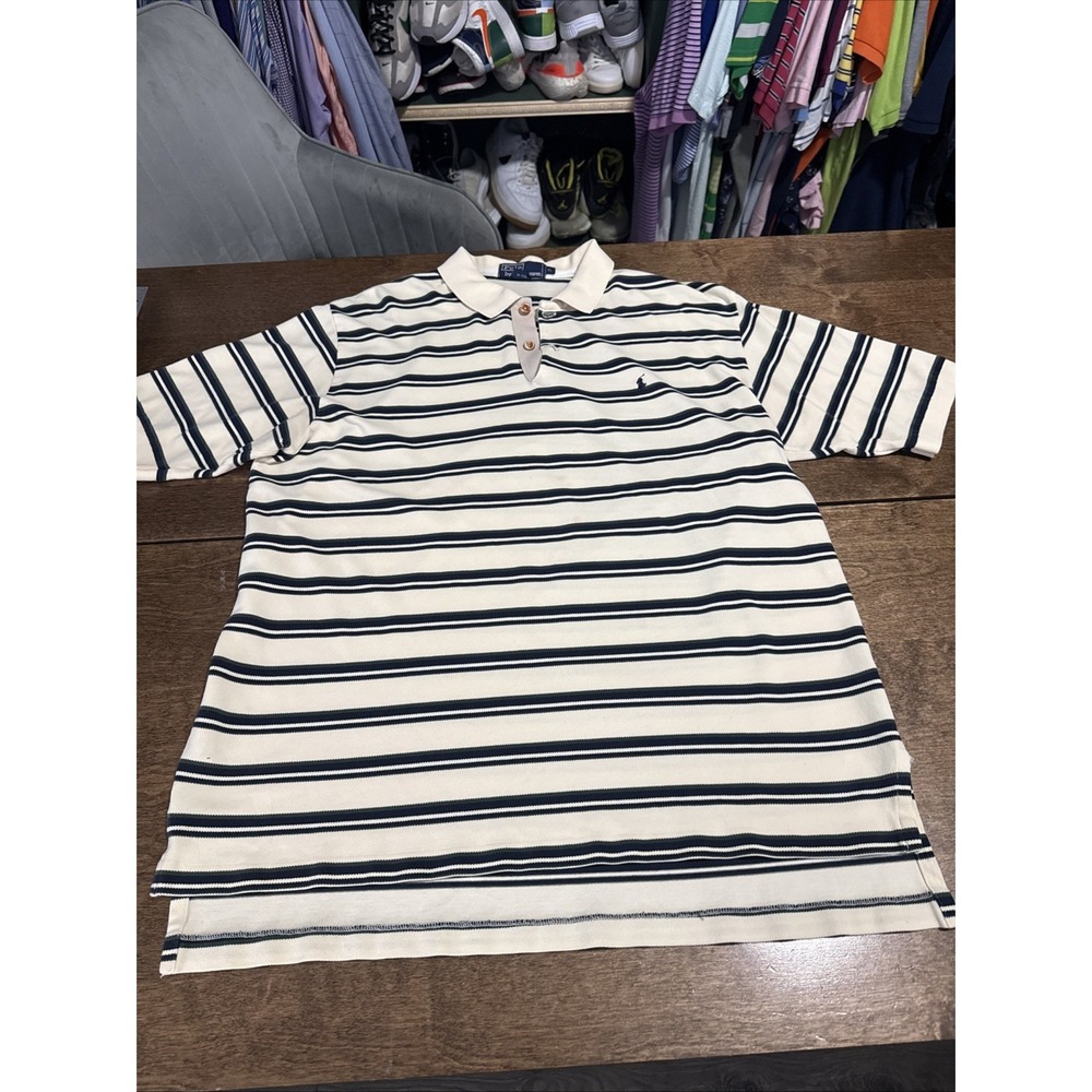 Vtg 90s Polo Ralph‎ Lauren SS Rugby Shirt XLarge Blue Green Cream Stripe